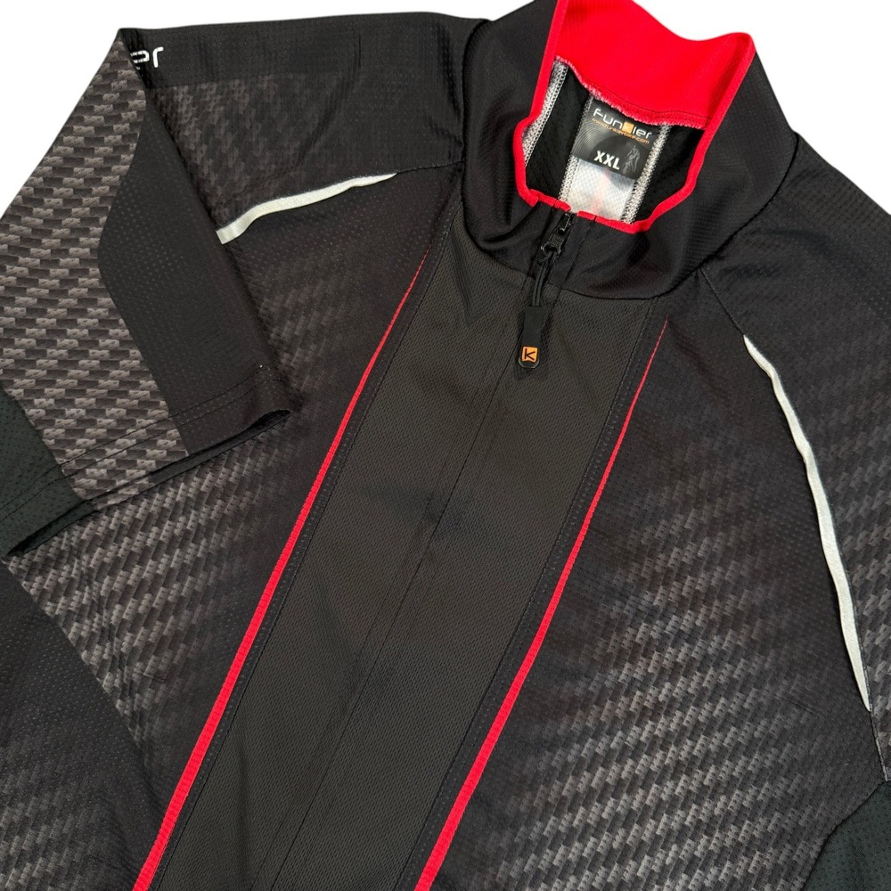 FUNKIER Cycling Jersey Mens XXL Black Carbon Fiber Print Short Sleeve Bike Shirt